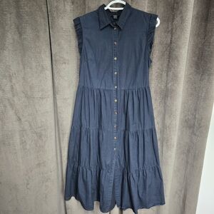 Mexx Sleeveless Button-Front Tiered Midi Dress in Navy